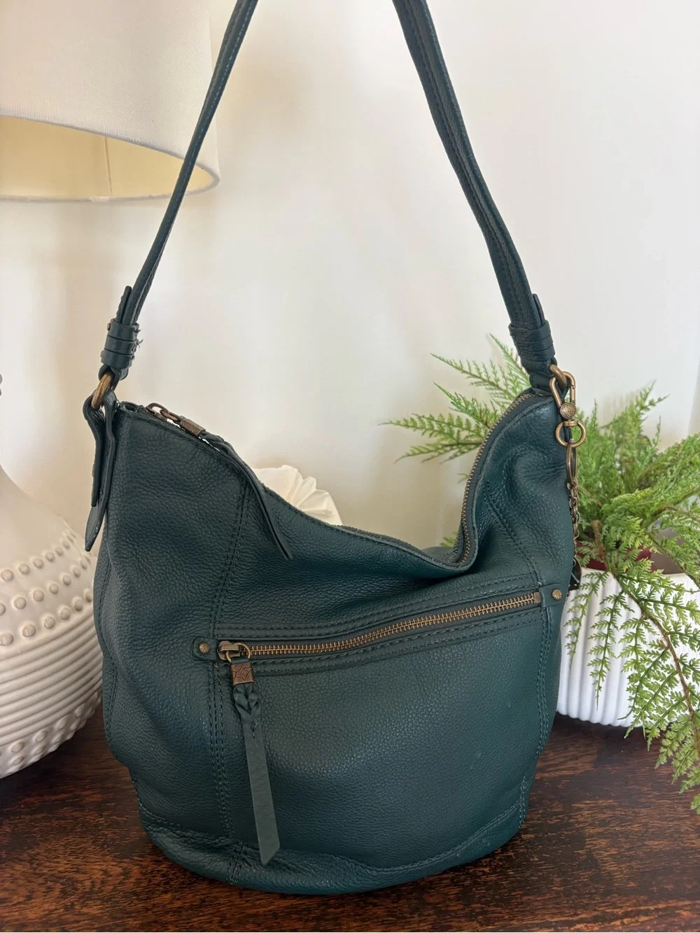The Sak Sequoia Deep Teal Pebbled Leather Hobo Bag